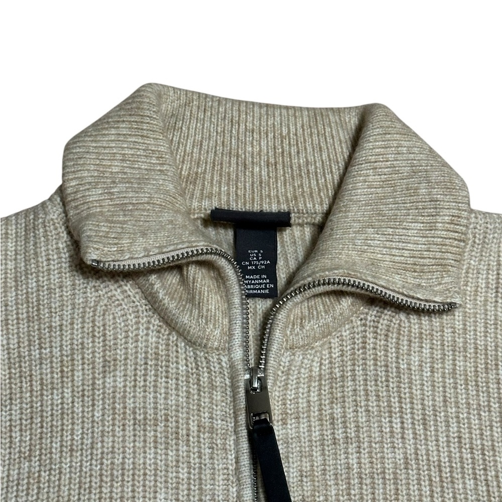 H&M Tan Zip Up Sweater with Long Sleeves and Ribbed Cuffs - Picture 2 of 7